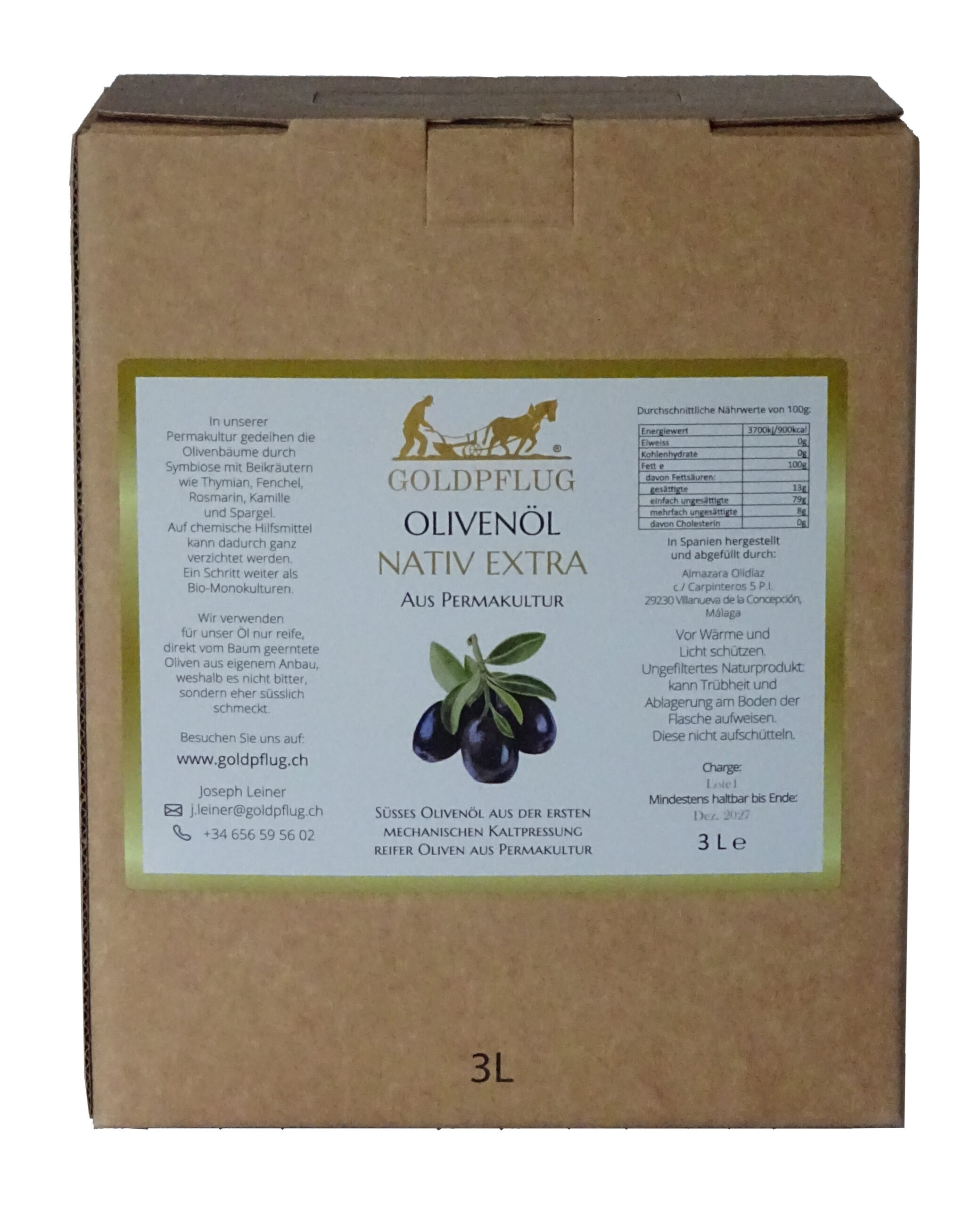 Orgainsches Nativ Extra Olivenöl 3 L Bag in Box